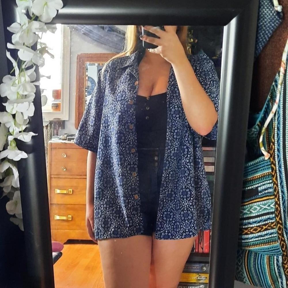 Alia dark blue patterned women's button up